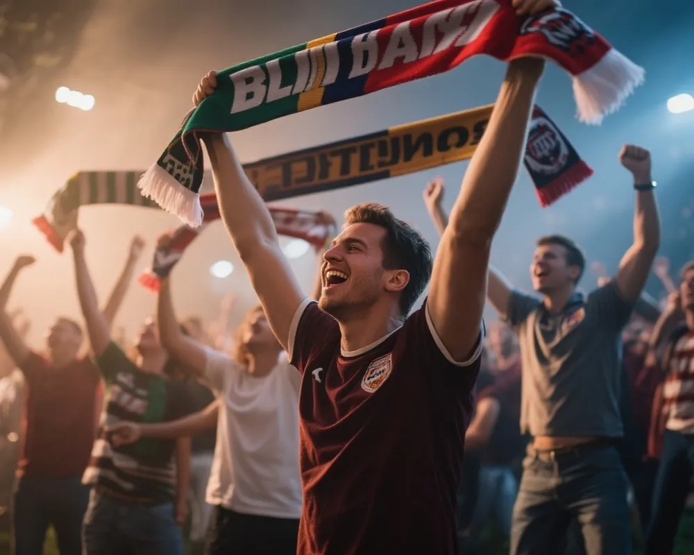 球迷挥舞围巾庆祝